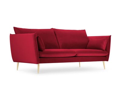 Micadoni 3-Sitzer Samtstoff Sofa Agate | Bezug Red | Beinfarbe Gold Metal...