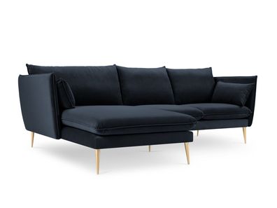 Micadoni 4-Sitzer Samtstoff Ecke links Sofa Agate | Bezug Dark Blue | Beinfarbe ...