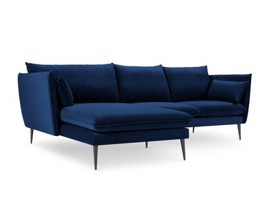 Micadoni 4-Sitzer Samtstoff Ecke links Sofa Agate | Bezug Royal Blue | Beinfarbe...