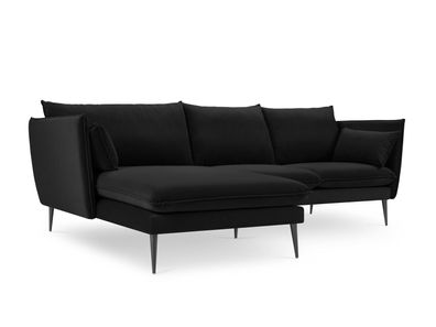 Micadoni 4-Sitzer Samtstoff Ecke links Sofa Agate | Bezug Black | Beinfarbe Blac...