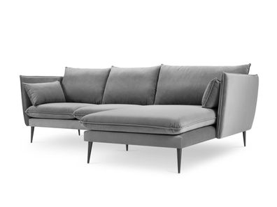 Micadoni 4-Sitzer Samtstoff Ecke rechts Sofa Agate | Bezug Light Grey | Beinfarb...