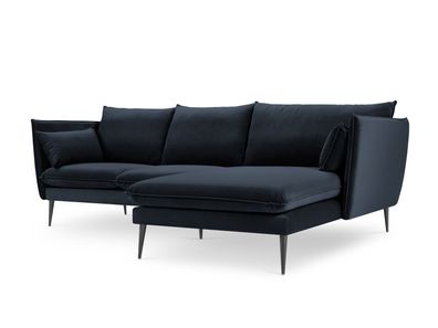 Micadoni 4-Sitzer Samtstoff Ecke rechts Sofa Agate | Bezug Dark Blue | Beinfarbe...