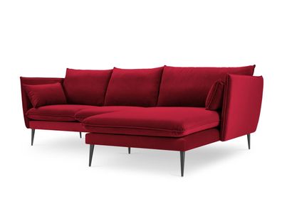 Micadoni 4-Sitzer Samtstoff Ecke rechts Sofa Agate | Bezug Red | Beinfarbe Black...