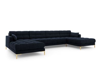 Micadoni 6-Sitzer Samtstoff Panorama Sofa Mamaia | Bezug Dark Blue | Beinfarbe G...