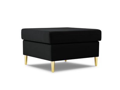 Micadoni Samtstoff Pouf Hocker Moghan | Bezug Black | Beinfarbe Gold Meta...