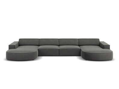 Micadoni 6-Sitzer Samtstoff Panorama Sofa Jodie | Bezug Light Grey | Beinfarbe B...