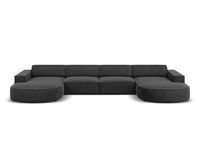 Micadoni 6-Sitzer Samtstoff Panorama Sofa Jodie | Bezug Grey | Beinfarbe Black P...