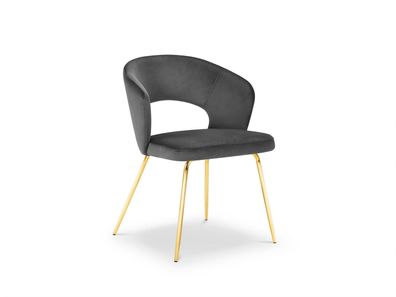 Micadoni Samtstoff Stuhl Wedi | Bezug Dark Grey | Beinfarbe Gold Metal Sam...