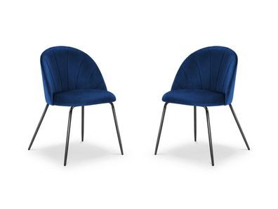Micadoni 2er Set Samtstoff Stühle Matt | Bezug Royal Blue | Beinfarbe Blac...