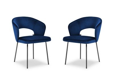Micadoni 2er Set Samtstoff Stühle Tom | Bezug Royal Blue | Beinfarbe Black...