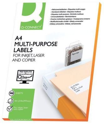 Q-Connect® KF10641 Inkjet + Laser + Kopier-Etiketten - 70,0 x 25,4 mm, weiß, 3300 ...