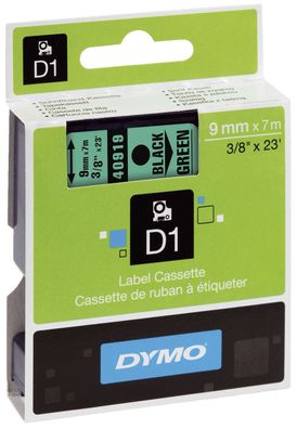 Dymo® S0720740 Schriftband D1, Kunststoff, laminiert, 7 m x 9 mm, Schwarz/ Grün