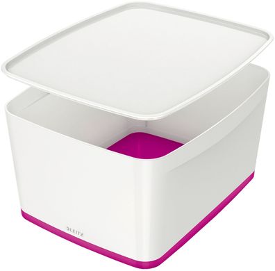 Leitz 5216-10-23 Aufbewahrungsbox MyBox Groß A4 mit Deckel ABS weiß/ pink(S)