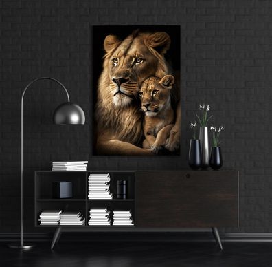 Wandbild Der Familien löwe Tier , Leinwand , Acrylglas , Poster Kunst Deko