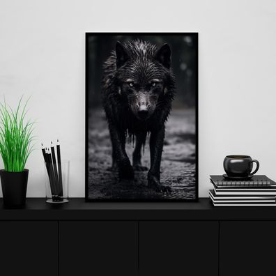 Wandbild Schwarzer Wolf Tier , Leinwand , Acrylglas , Poster Modern Deko Kunst