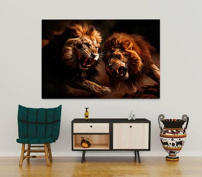 Wandbild Kampf zwischen Löwen tier Acrylglas , Leinwand , Poster Modern Deko Kunst
