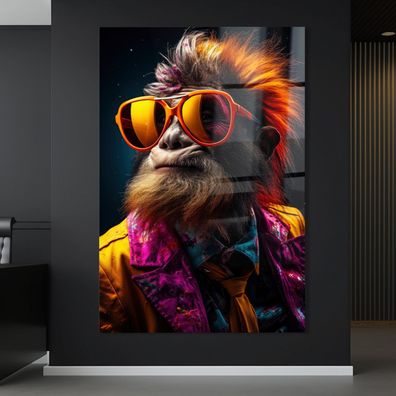 Wandbild Bunter Affe mit Brille tier Acrylglas , Leinwand , Poster Modern Deko Kunst
