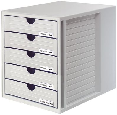 HAN 1450-11 Schubladenbox Systembox - A4/ C4, 5 geschlossene Schubladen, lichtgrau
