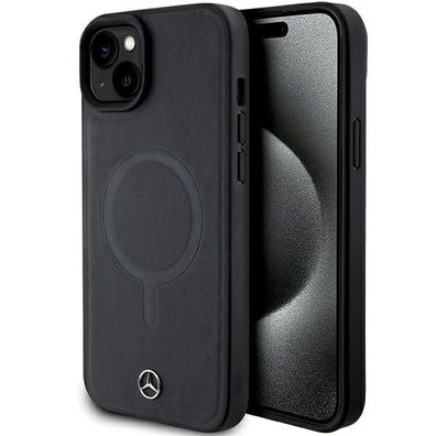 Hülle Cover Case iPhone 15 Mercedes MagSafe kompatibel Echtleder schwarz