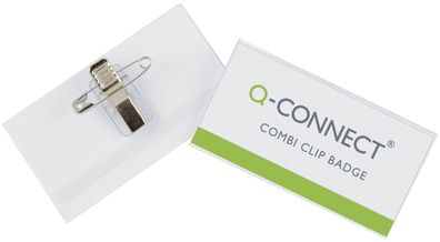 Q-Connect® KF01567 Namensschilder - mit Kombiklemme (Nadel und Klemme), 90 x 54 mm