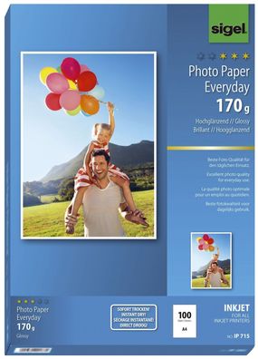 Sigel® IP715 Inkjet Fotopapier Everyday - A4, hochglänzend, 170 g/ qm, 100 Blatt