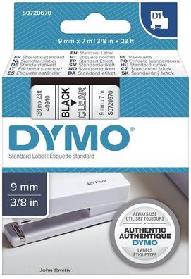 Dymo S0720670 Dymo D1 Schriftband 9 mm x 7 m schwarz auf transparent 40910