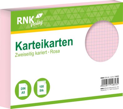 RNK Verlag 114853 Karteikarten DIN A5 kariert rosa 100 Karten