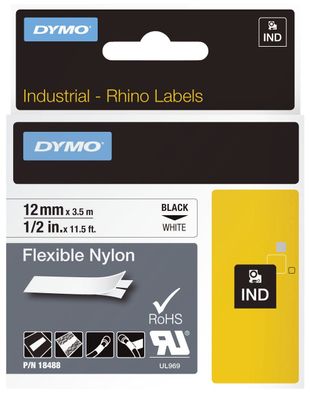 Dymo 18488 Dymo Rhino Band IND, Nylon 12 mm x 3,5 m schwarz auf weiß