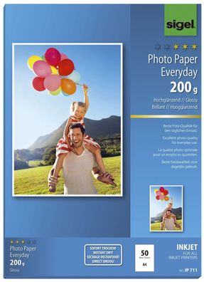 Sigel® IP711 Inkjet Fotopapier Everyday - A4, hochglänzend, 200 g/ qm, 50 Blatt