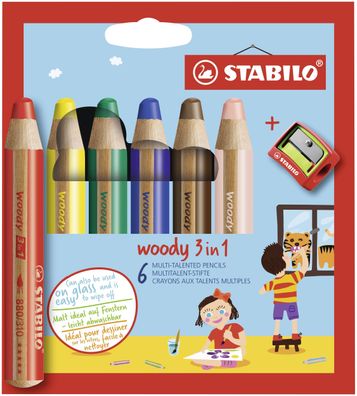 Stabilo® 8806-2 Multitalent-Stift woody 3 in 1, Kartonetui mit 6 Stiften und 1 ...