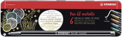 Stabilo 6806/8-32 Stabilo Fasermaler Pen 68 metallic, 6er Metall-Etui