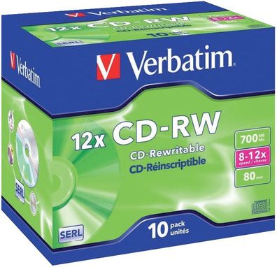 Verbatim 43148 1x10 Verbatim CD-RW 80 / 700MB 8x - 12x Speed, Jewel Case