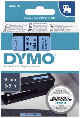 Dymo® S0720710 Schriftband D1, Kunststoff, laminiert, 7 m x 9 mm, Schwarz/ Blau