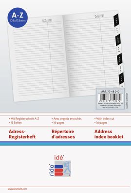 rido/ idé 7048040 Adress-Registerheft Taschenkalender Blattgröße 10,4 x 15,3 cm