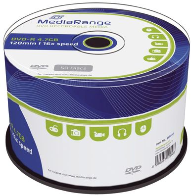 MediaRange MR444 DVD-R - 4.7GB/120Min, 16-fach/ Spindel, Packung mit 50 Stück