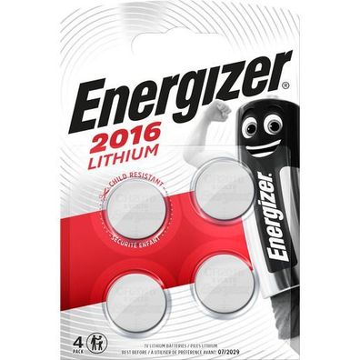 Energizer E300849004 Knopfzellen-Batterie Lithium CR2016 3,0Volt - 4 Stück