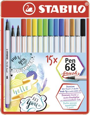 Stabilo 568/15-32 Stabilo Pinselstift Pen 68 brush, 15er Metall-Etui
