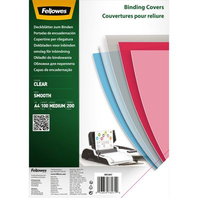 Fellowes® 5384701 Deckblätter - A4, PET 200 g/ qm, glatt transparent, 100 Stück