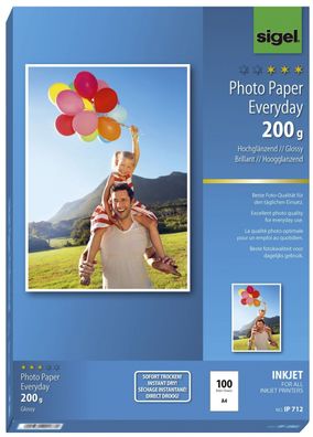 Sigel® IP712 Inkjet Fotopapier Everyday - A4, hochglänzend, 200 g/ qm, 100 Blatt