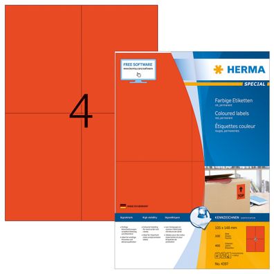 HERMA Universal-Etiketten Special, 105 x 148 mm, rot