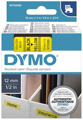 Dymo S0720580 Dymo D1 Schriftband 12 mm x 7 m schwarz auf gelb 45018