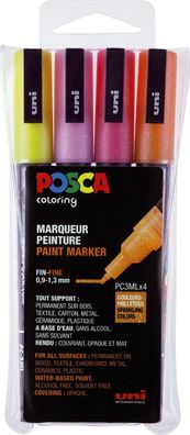 uni-ball® 186505 Pigmentmarker POSCA - 0,9 - 1,3 mm, 4er Set Glitter sortiert