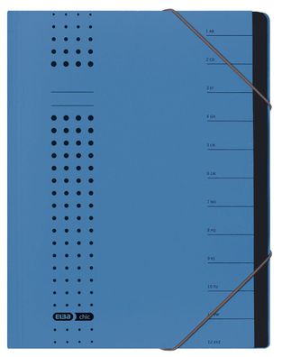 Elba 400001035 Ordnungsmappe chic, Karton (RC), 450 g/ qm, A4, 12 Fächer, blau