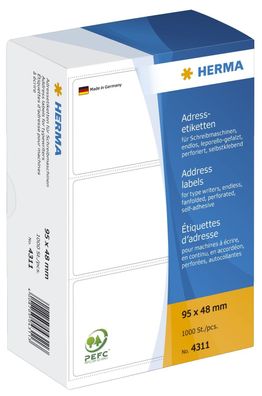 Herma 4311 4311 Adress-Etiketten - 95 x 48 mm, selbstklebend, 1000 Stück