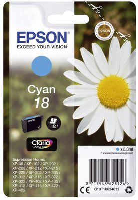 Epson C13T18024012 Epson Tintenpatrone cyan Claria Home T 180 T 1802