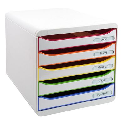 Exacompta 309913D Schubladenbox BIG-BOX PLUS weiß mit bunten Farblinien DIN A4 ...