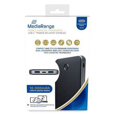 MediaRange MR753 Mobiles Ladegerät | Powerbank 10.000mAh mit USB-C™ Power Delivery...