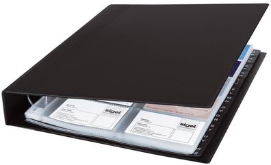 Sigel® VZ301 Visitenkarten-Ringbuch, zweireihig, A4, schwarz, matt, mit 20 Sichthü...