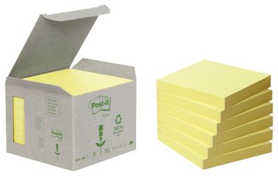 Post-it® 654-1B Recycling Notes, pastellgelb - 76 x 76 mm, 6 x 100 Blatt