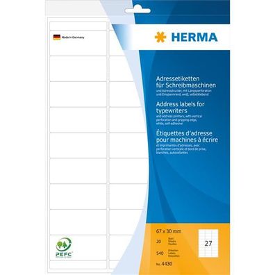 HERMA Adress-Etiketten, 67 x 30 mm, Ecken abgerundet, weiá